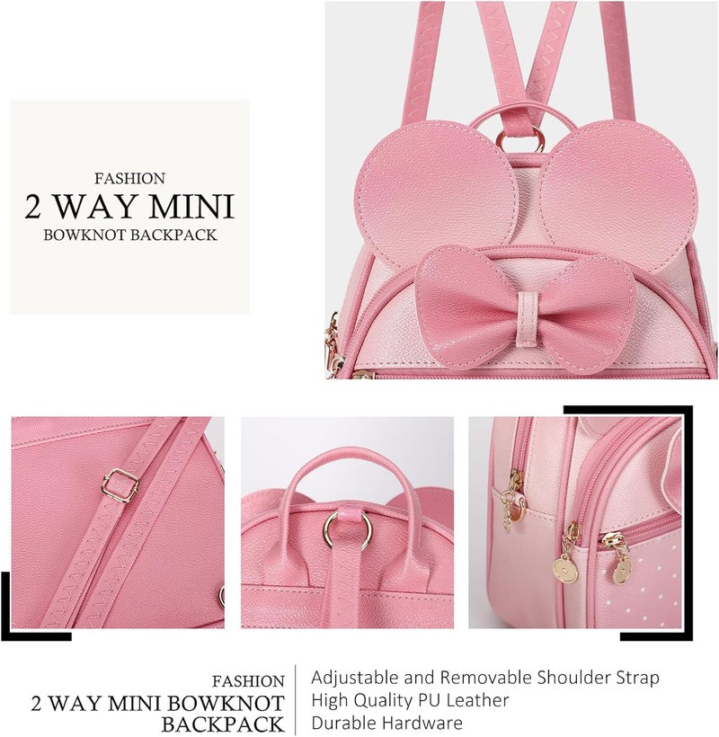 KL928 Girls Mini Backpack Bowknot Polka Dot Cute Small Daypacks Convertible Shoulder Bag Purse for Women - Image 5